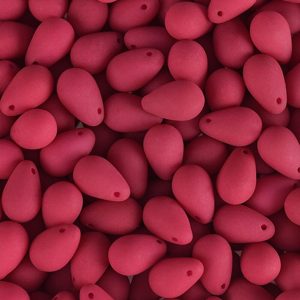 7159 Czech Glass Beads Drop Strand 6x9mm White Alabaster Velvet Red Lychee